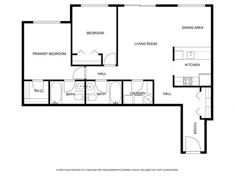 Floor plan for 2 beds, 2 baths, 953 sqft